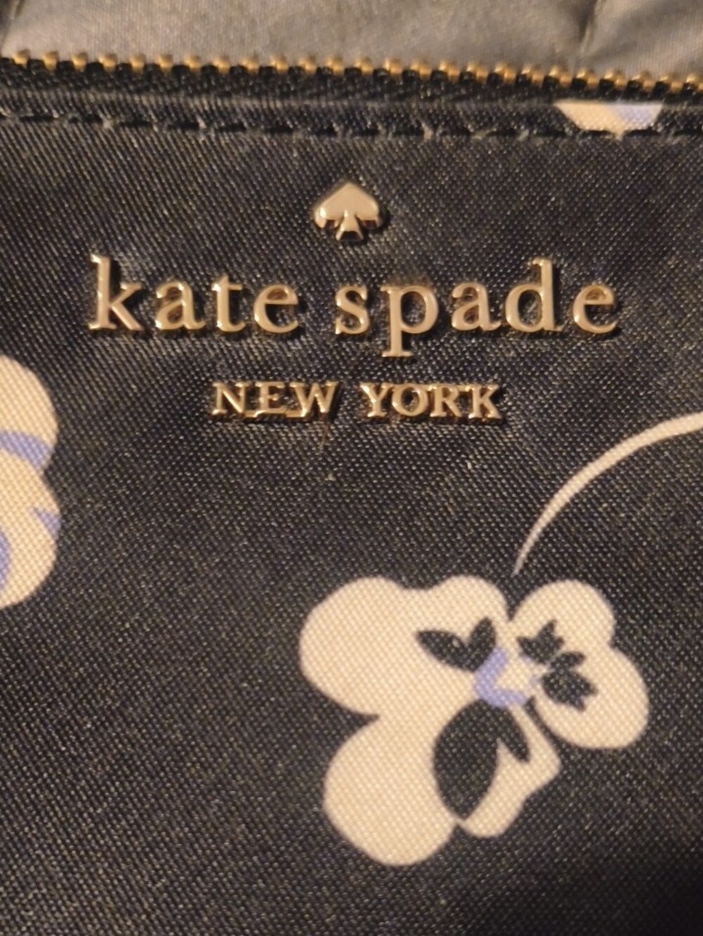 Kate Spade Black Floral Wristlet with Lavender and White Pansies - Picture 2 of 5